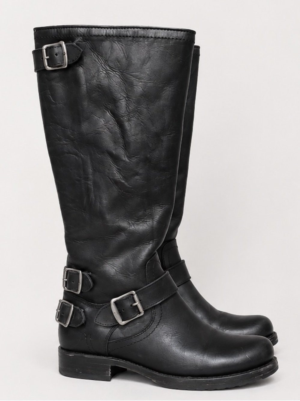 Fry Veronica Back Zip Boots – Black Leather Moto Boots – Women’s 6.5 M